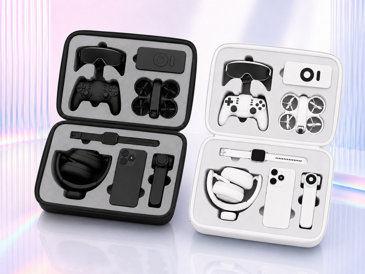 Black and white WAIAM Orbit cases with their connected devices